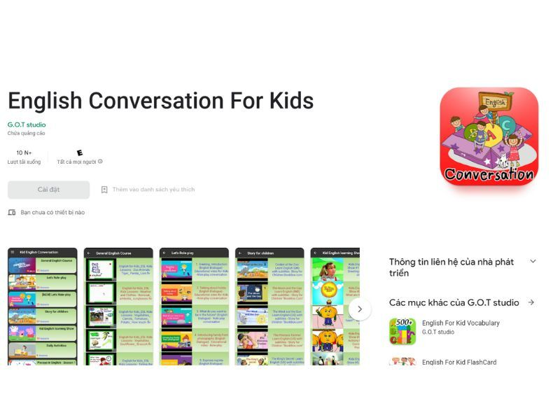 English Conversation for Kids ứng dụng miễn phí trên Google Play.