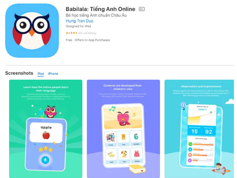 App Babilala: Tiếng Anh Cho Bé