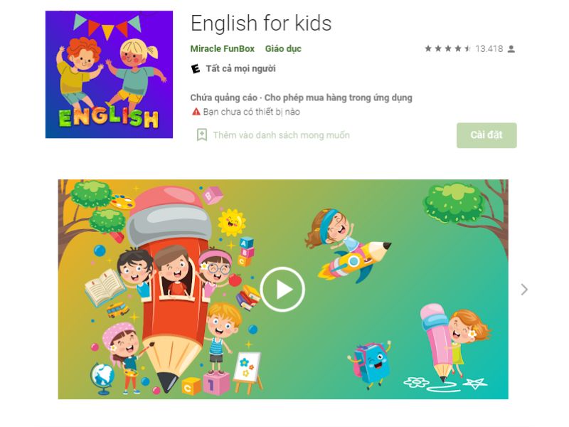 English for Kids - Ứng dụng tiếng Anh cho trẻ 3 tuổi