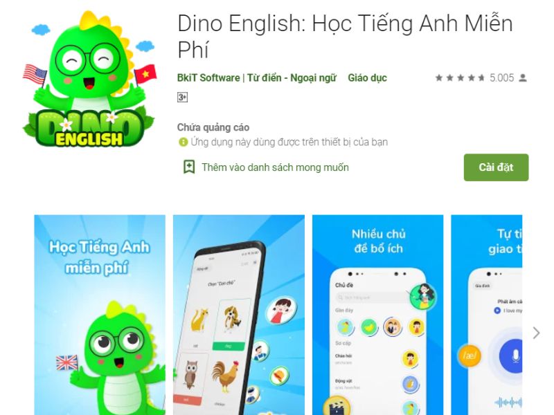 Học tiếng Anh cùng Dino là phần mềm giúp trẻ rèn luyện 4 kỹ năng tiếng Anh