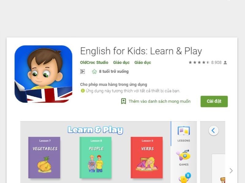 Ứng dụng English for Kids: Learn & Play