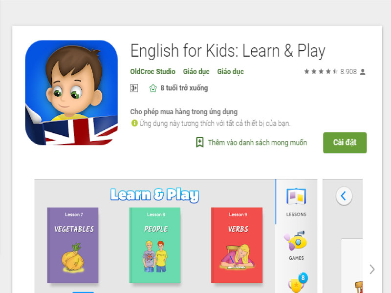 English for Kids Learning game - phần mềm tiếng Anh cho bé trên Android