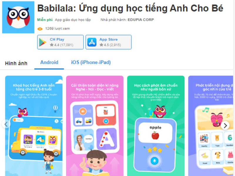 Babilala - phần mềm học tiếng Anh cho bé từ 3 đến 8 tuổi