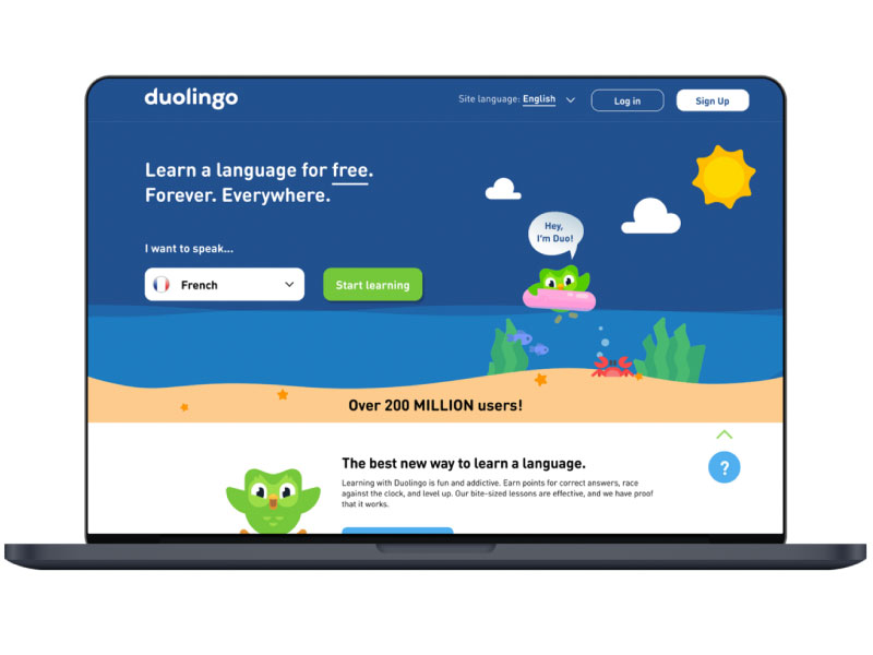 Trang web học tiếng anh trẻ em - Duolingo